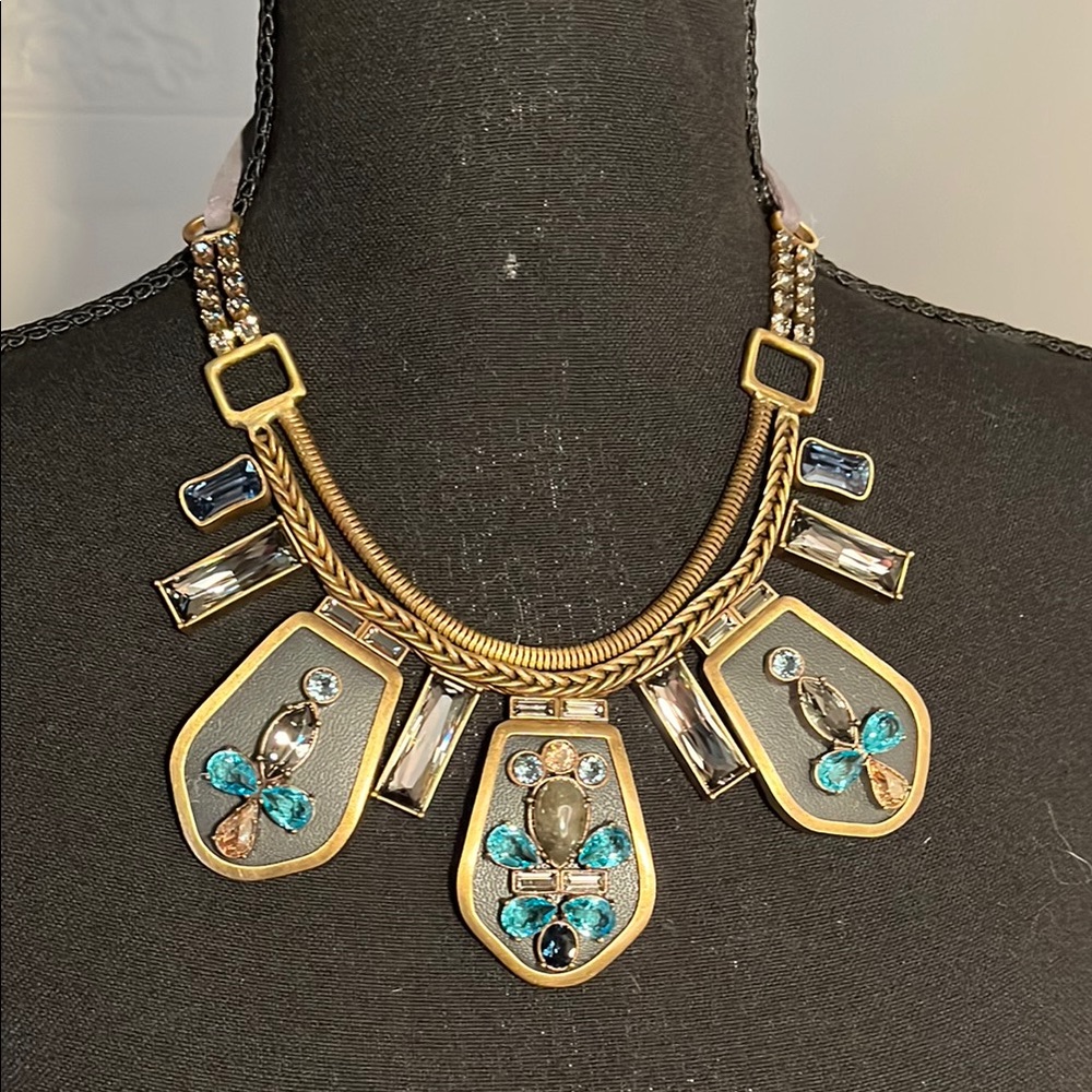 Silpada Labradorite Leather Crystal "Blue Streak" Necklace with Egyptian Motifs